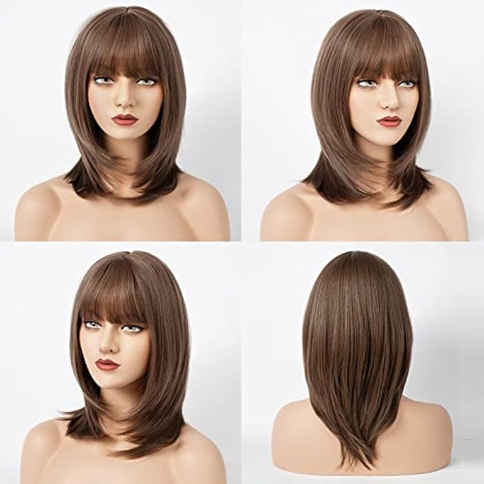 DILLARDS Lonai Brown Wigs With Bangs For Women, Shoulder Length Layered Synthetic Short Wig For Daily Use Party-Chocolate Brown - Image 2